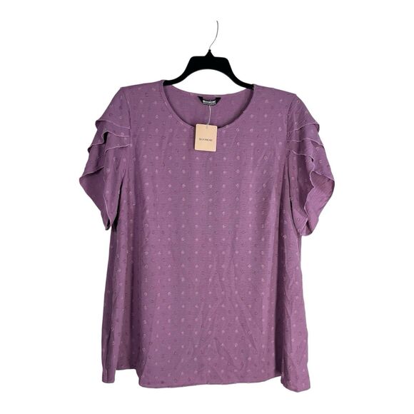 BloomChic Dressy Top Size 18/20 Lilac Polka Dot Petal Sleeve Blouse Flowy Tunic - Picture 2 of 7